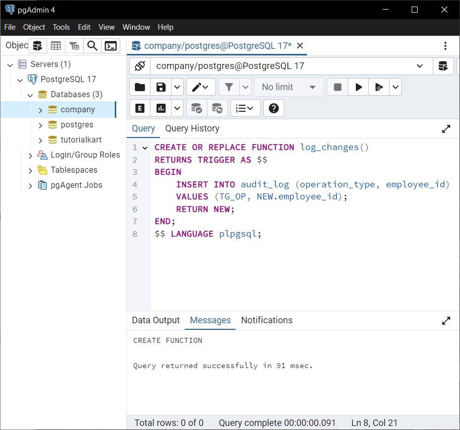 PostgreSQL - Trigger Function - Example