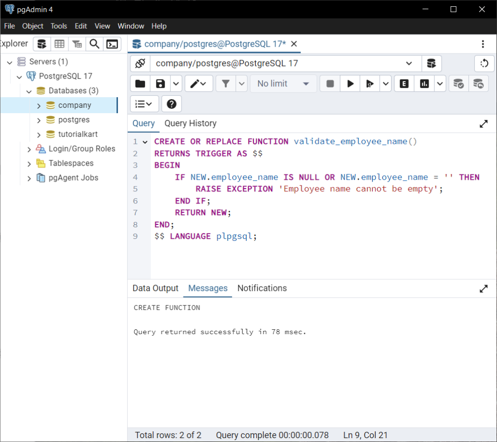 PostgreSQL - Validating Data with a Trigger