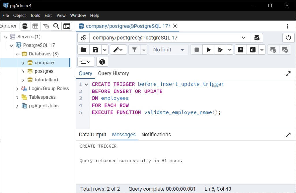 PostgreSQL - Create a trigger for the validation