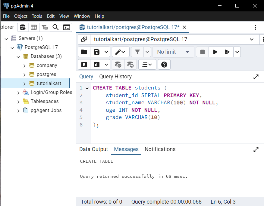 PostgreSQL - CREATE TABLE students