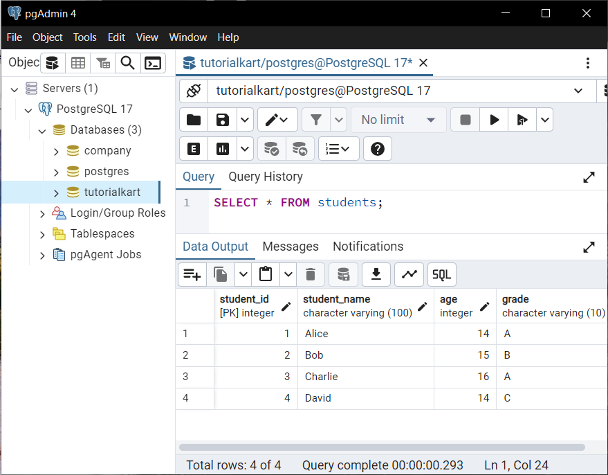 PostgreSQL - SELECT FROM students