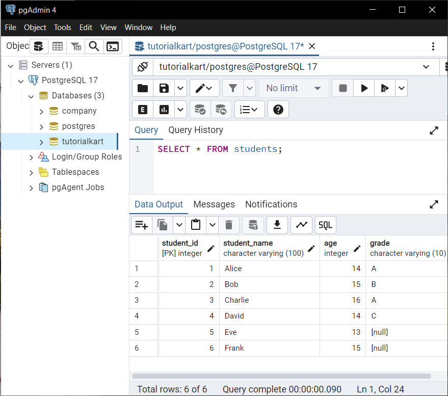 PostgreSQL - SELECT FROM students