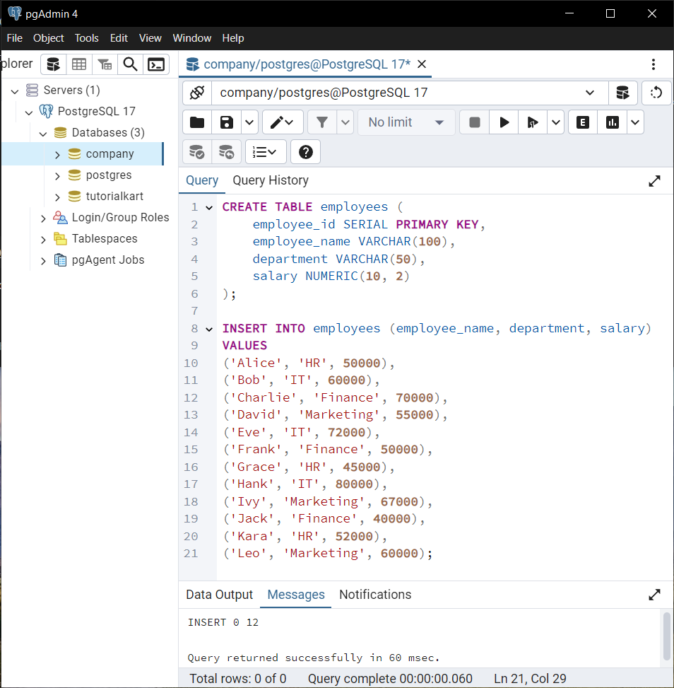 PostgreSQL - Select Top 10 Rows from Table - Example table