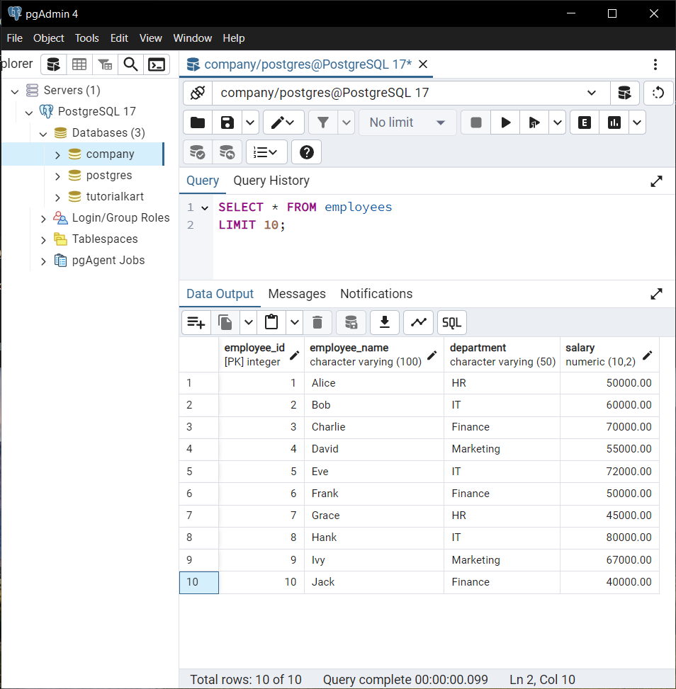 PostgreSQL - Select Top 10 Rows from Table