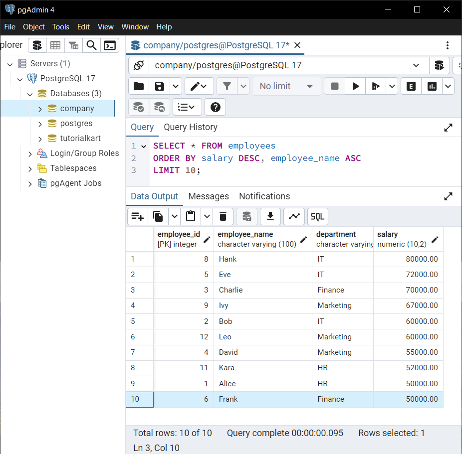 PostgreSQL - Selecting Top 10 Rows Based on Multiple Criteria