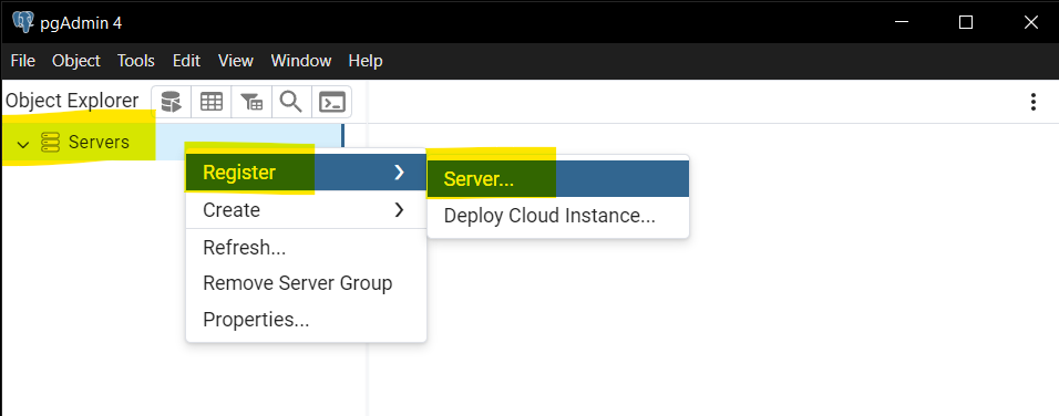 Connect to a Database Server in pgAdmin 4 - Step 2: Add a New Server