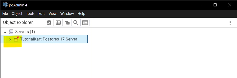 Disconnect from a Database Server in pgAdmin 4 - Step 3: Disconnected from the Server