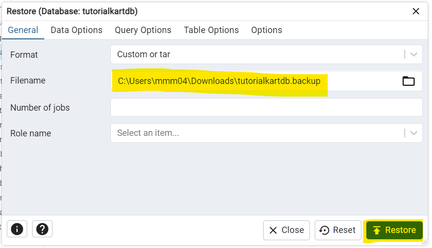 Restore a Database in pgAdmin 4 - Start Restore