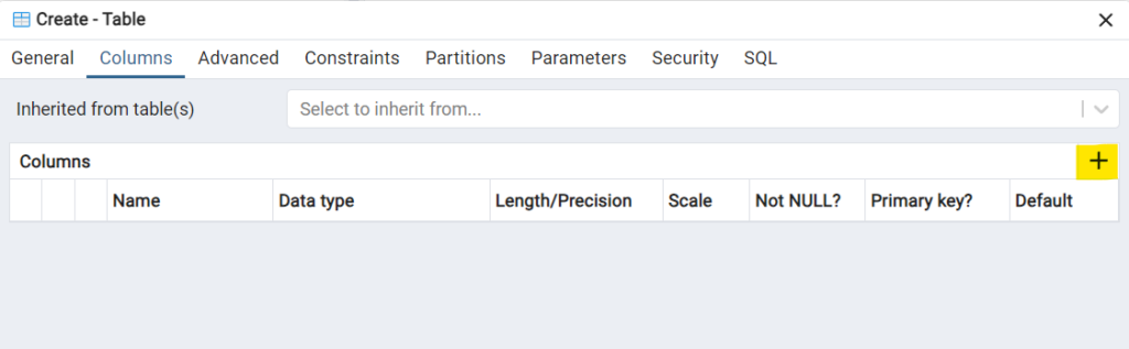 Create a Table in pgAdmin 4 - Add Columns