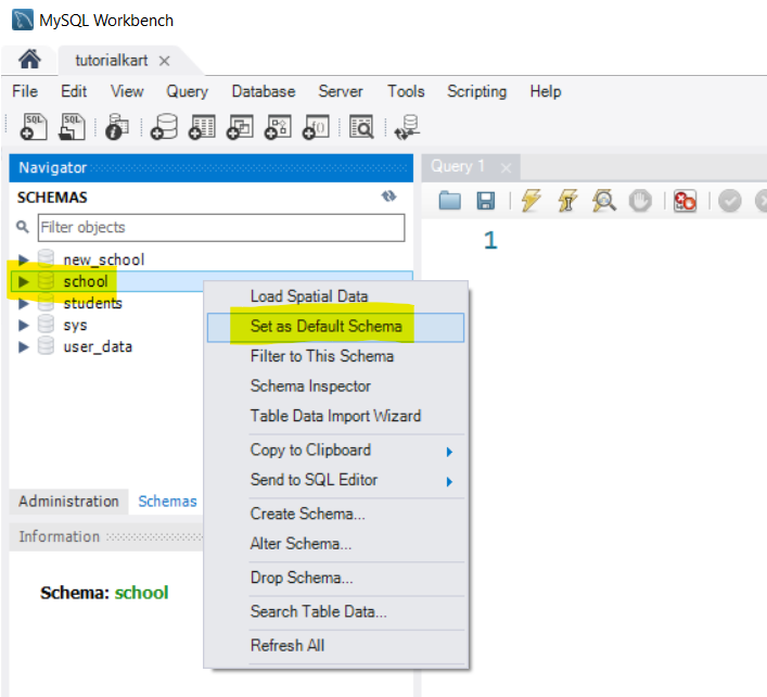 Select the Database in MySQL Workbench