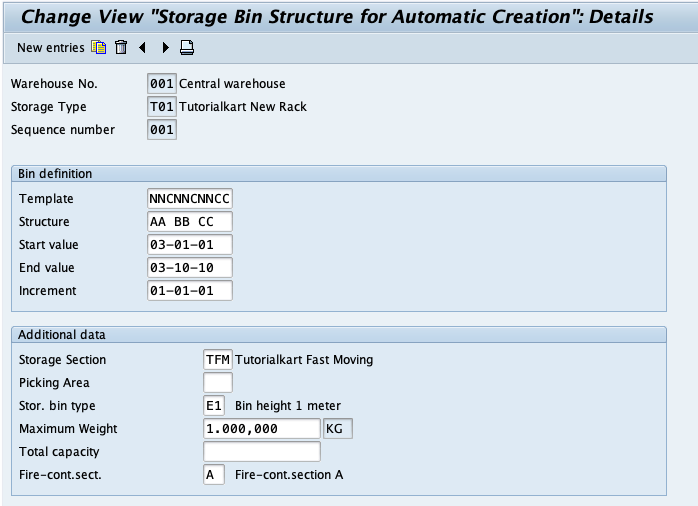 Defining the storage bin structure for automatic creation