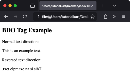Basic Example of HTML <bdo> Tag