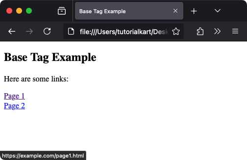 Example of HTML <base> Tag