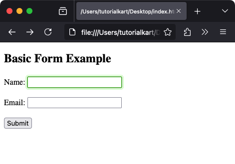 Basic Example of HTML <form> Tag