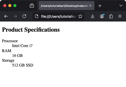 Using the <dd> Tag for Key-Value Pairs