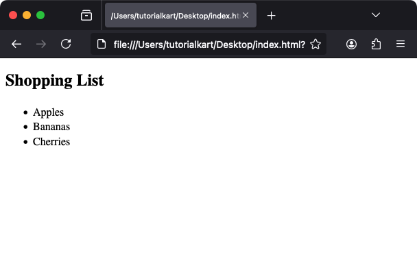 Example of HTML <li> Tag with an Unordered List