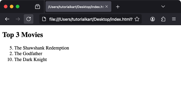 Example of the value Attribute in Ordered Lists