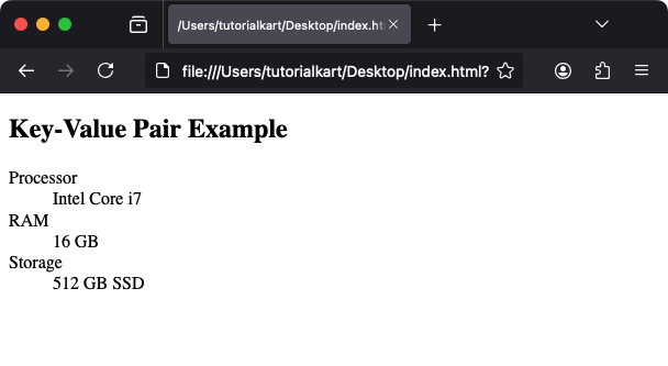 Using the <dl> Tag for Key-Value Pairs