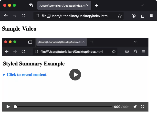 Example of a Simple Video displayed using video tag