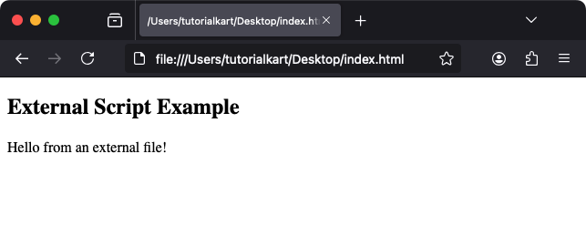 Example of External JavaScript using script tag