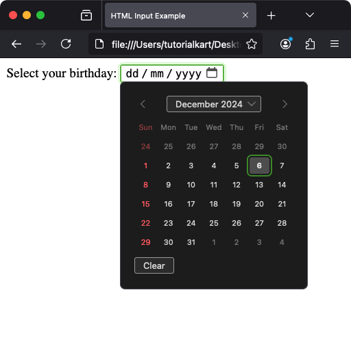 HTML Input Date Example