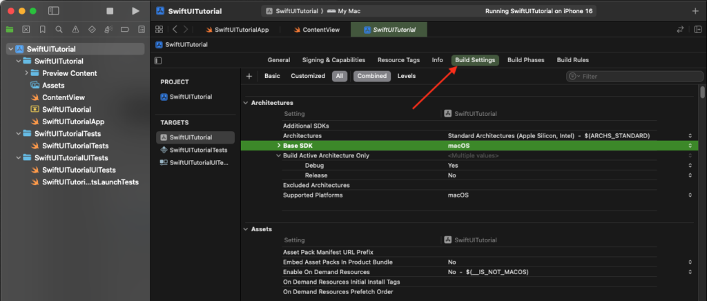 Xcode SwiftUI Project - Go to Build Settings