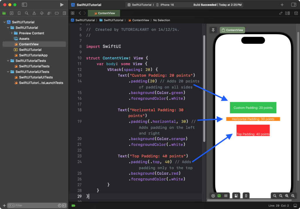 SwiftUI - Text Padding - Example: Custom Padding