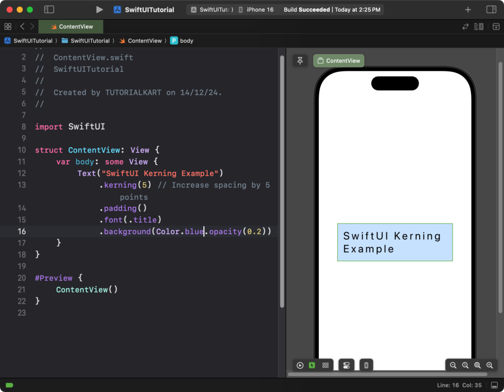 SwiftUI - Text Character Spacing - Example: Adjusting Character Spacing with Kerning