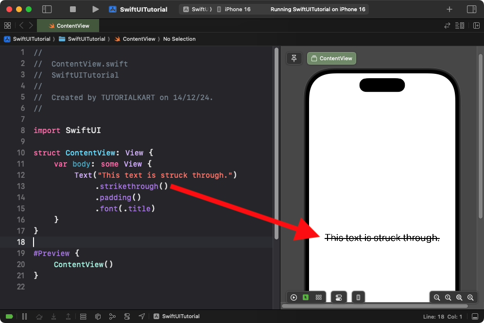 SwiftUI - Text Strikethrough - Example for Basic Strikethrough