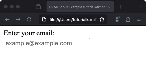 HTML Input Email Type - Example: Placeholder Text