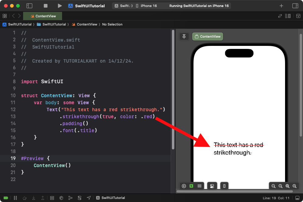 SwiftUI - Text Strikethrough - Example for Custom Strikethrough Color