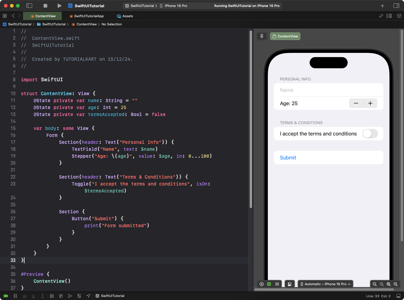 SwiftUI Form - Example for Form with Multiple Sections