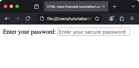 HTML Input Password Example - Placeholder Text