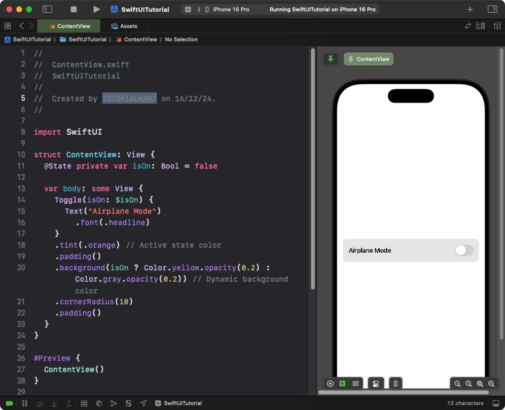 SwiftUI Example for Toggle with a Custom Background