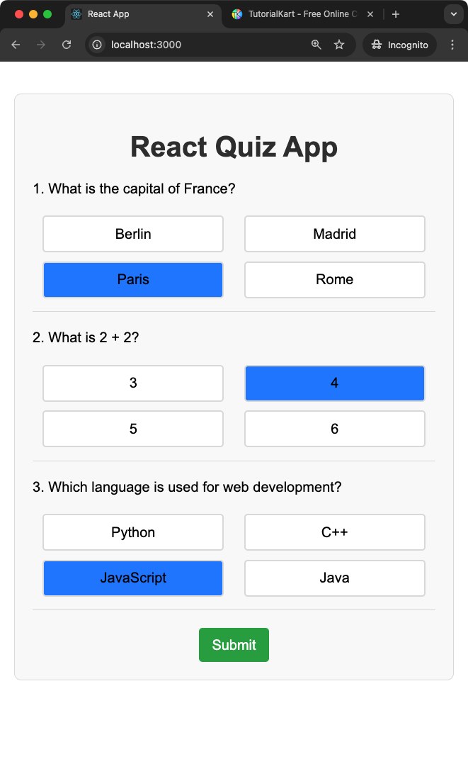 React Quiz App - Screenshot