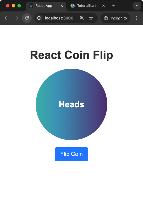 React Coin Flip Application Startup Screen