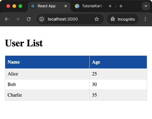 Example for Rendering an Array of Objects as a Table in React