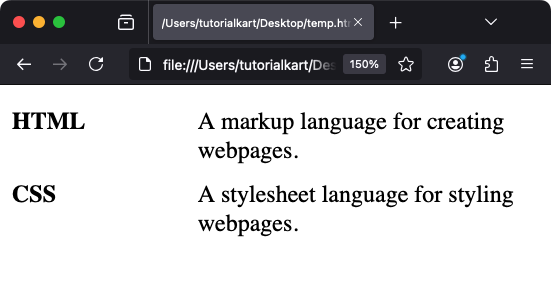 HTML Definition Lists - Example for Customizing Layout