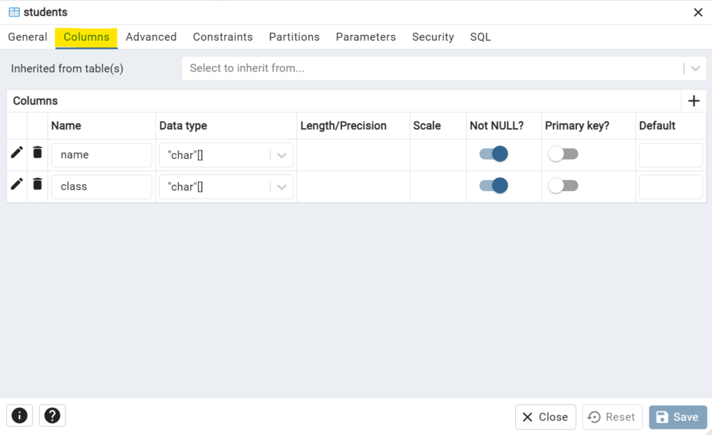 PostgreSQL - Add Columns to a Table in pgAdmin - Step 3: Open the Table Properties Dialog