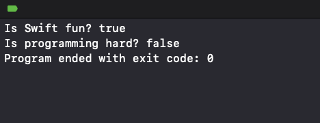 Output of Swift Example for using Boolean Data Type