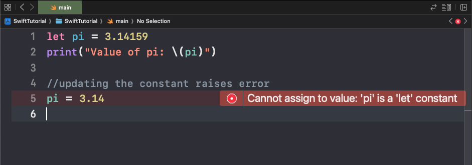 Swift Example for Using Constants for Immutable Values