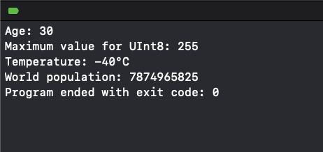 Output for Program using Integers in Swift