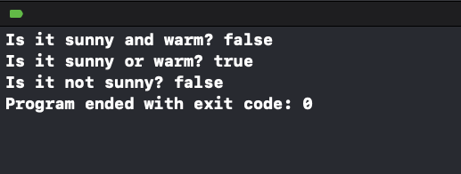 Output for Swift Example Program using Logical Operators