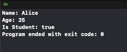 Output for Example to Declaring and Using Variables in Swift