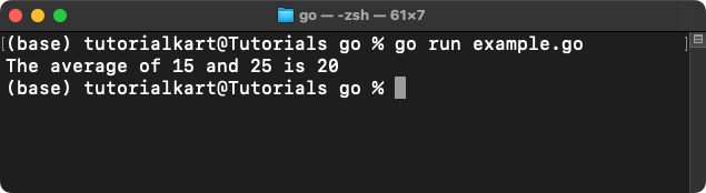 Go Example to find Average of Two Numbers Using a Function