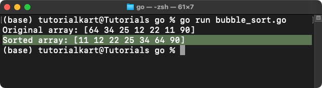 Go Program for Bubble Sort