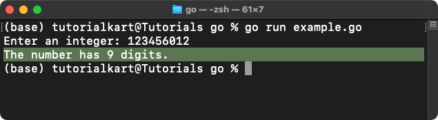 Go Example Program to Count Digits in a Number 123456012