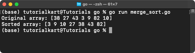 Output to Go Program for Merge Sort