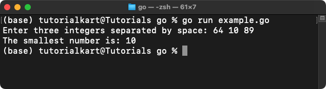 Example Program to Find the Smallest of Three Numbers 64 10 89