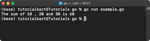 Go Example to find the Sum of Three Numbers Using Variables